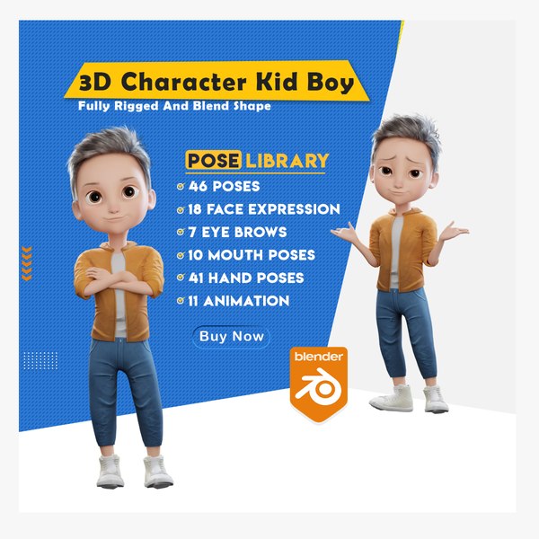 3D model Pixar-Style Kid Boy character rigged