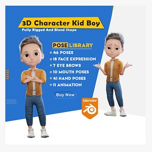 Pixar-Style Kid Boy character rigged