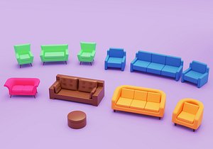 cartoon sofa chairs home furniture 3D