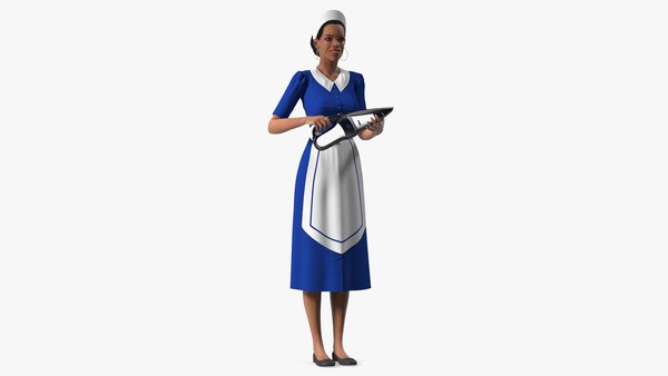 3D Light Skin Black Maid with Handheld Vacuum Cleaner Rigged for Modo model