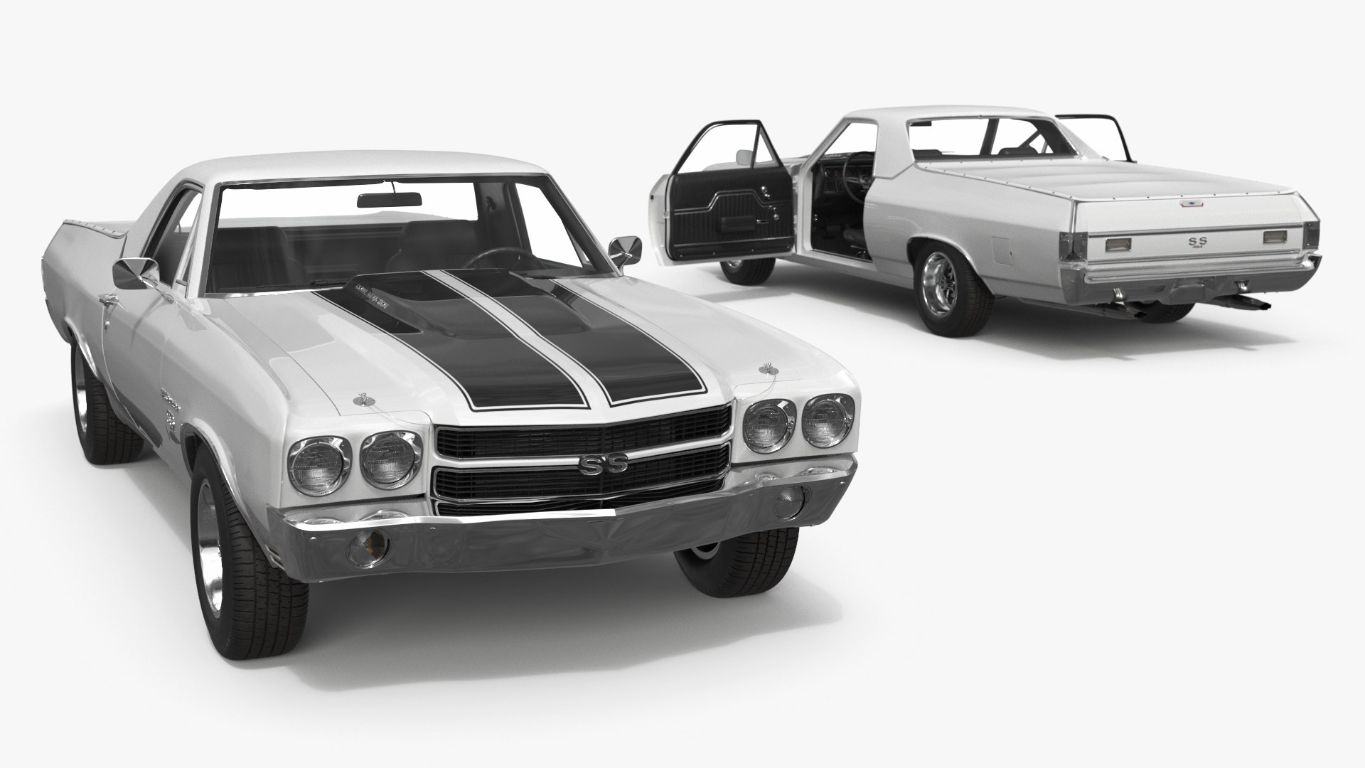 White Chevrolet El Camino SS 1970 Rigged for Maya 3D model preview