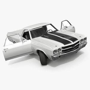 3D White Chevrolet El Camino SS 1970 Rigged for Maya