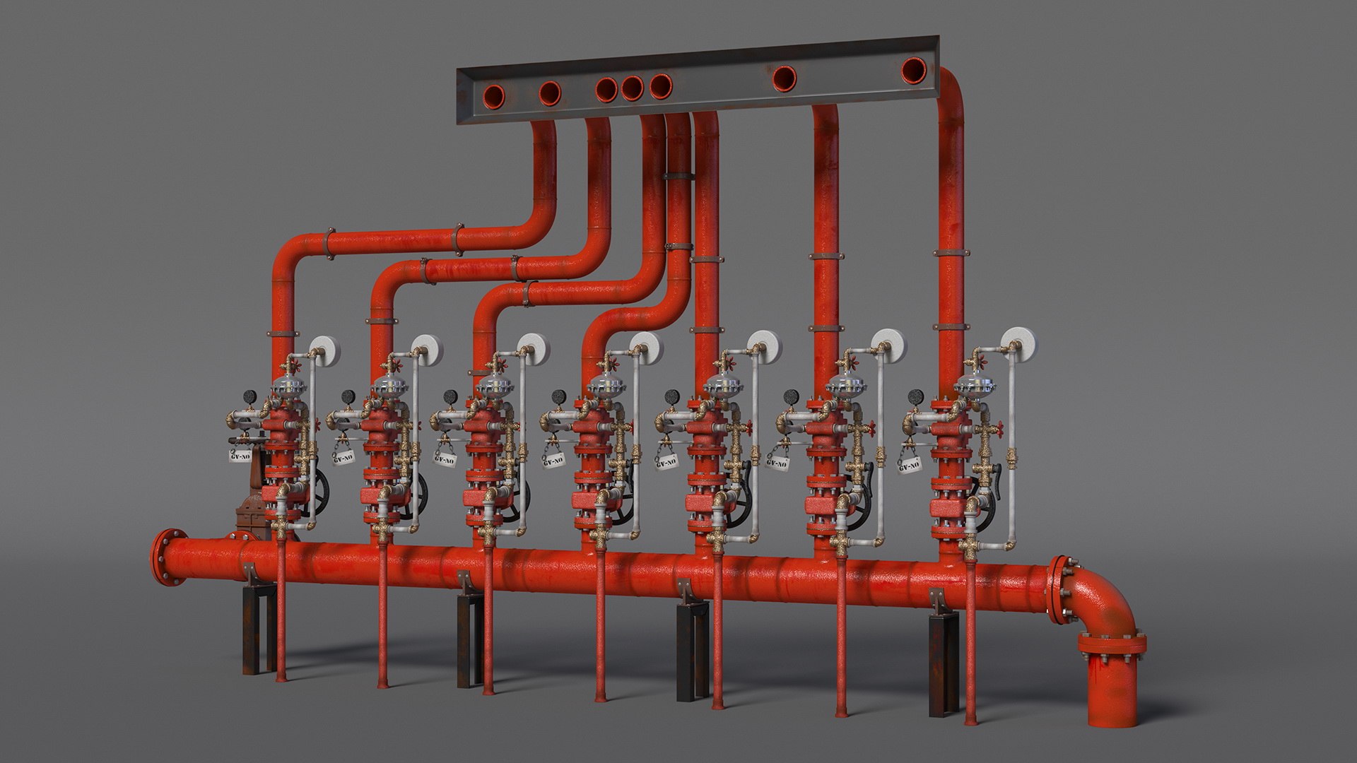 3D Industrial Pipeline System With Valves Model - TurboSquid 2236316