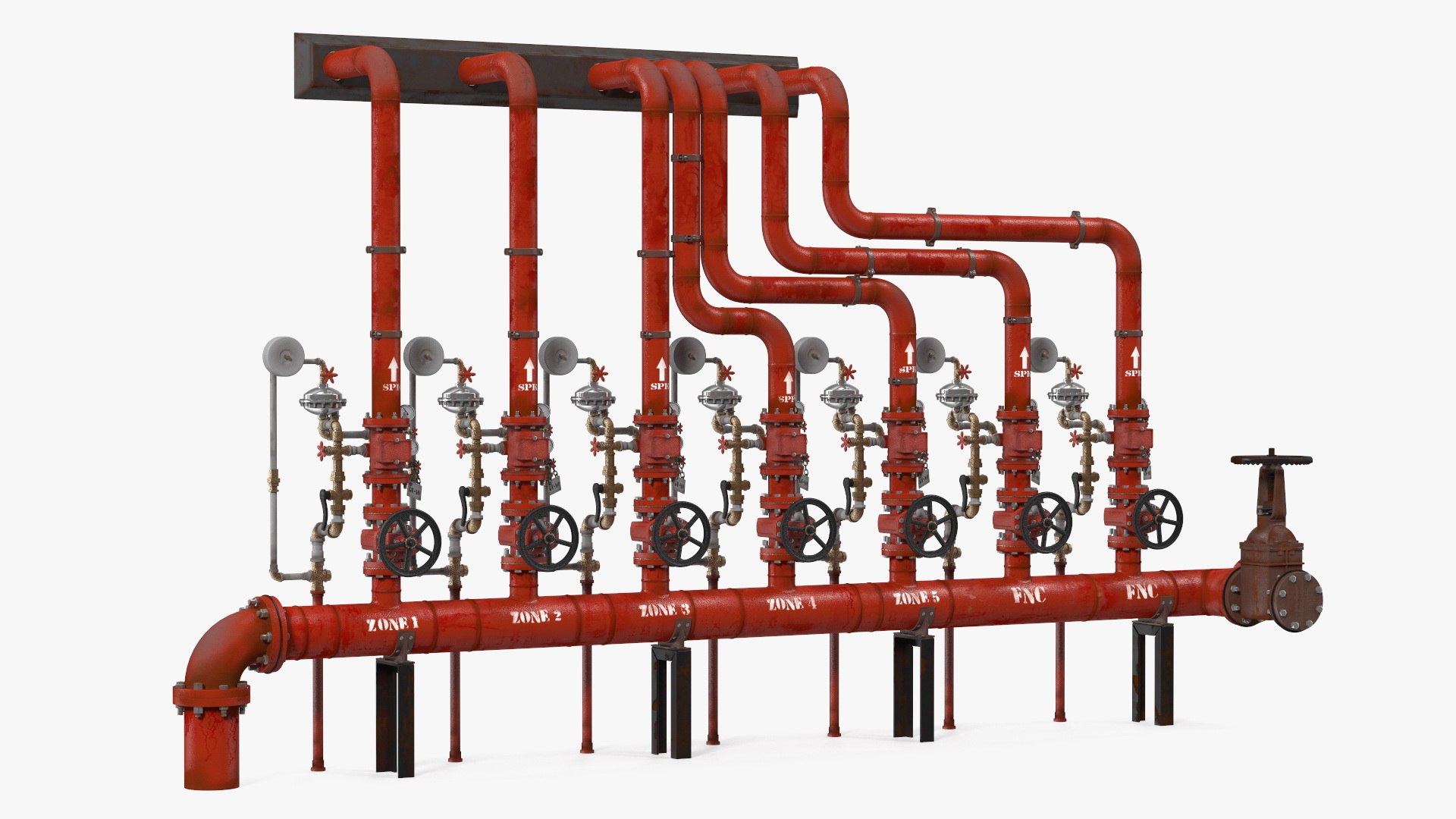 Industrial Pipeline System with Valves 3D model preview