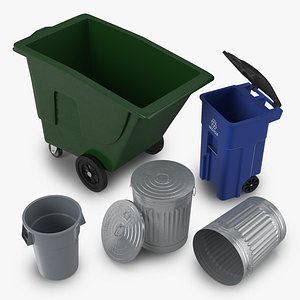 3ds garbage cans modeled