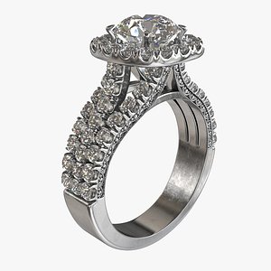 3D White gold ring with diamonds