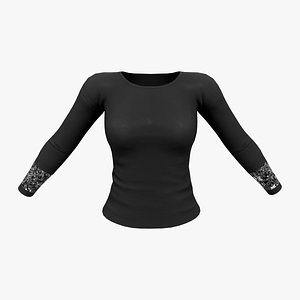 Lacey Long Sleeve Black Top Blouse 3D