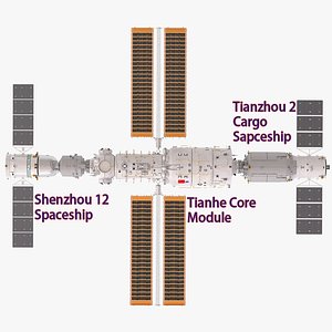 3D model Chinese Space Station Tiangong Inside and outside