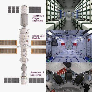 3D model Chinese Space Station Tiangong Inside and outside