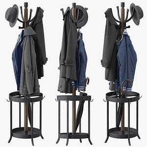 3D Andreas Wood and Metal Coat Rack with Umbrella Stand 3ds max model