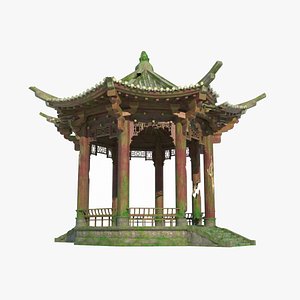 3D Asian ancient architecture dilapidated pavilion model
