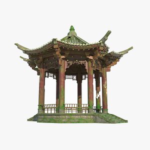 Asian ancient architecture dilapidated pavilion