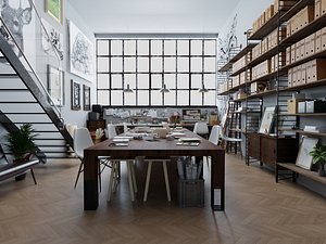 Creative Artist Studio Interior Set 3D Model 3D model