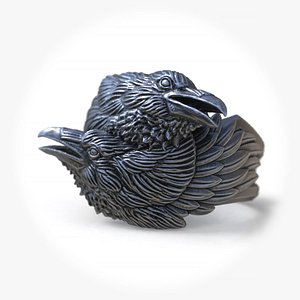 3D Two Ravens Viking Ring Jewelry 3D