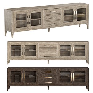 3D FRENCH CONTEMPORARY GLASS 4-DOOR MEDIA CONSOLE WITH DRAWERS model