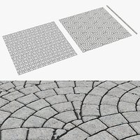 Cobblestone Sidewalk with Concrete Kerb Set Gray