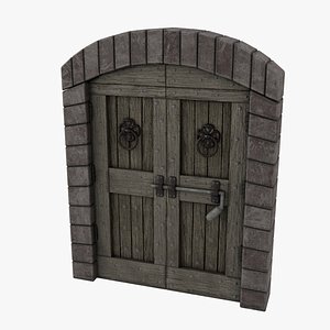 Medieval Double Door With Onate Knockers 3D Model