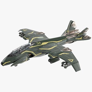 3D Sci Fi Green Military Fighter Jet Rigged for Cinema 4D model