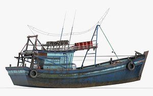 3D Trawler Fishing Vessel LOD Game Ready Rigged