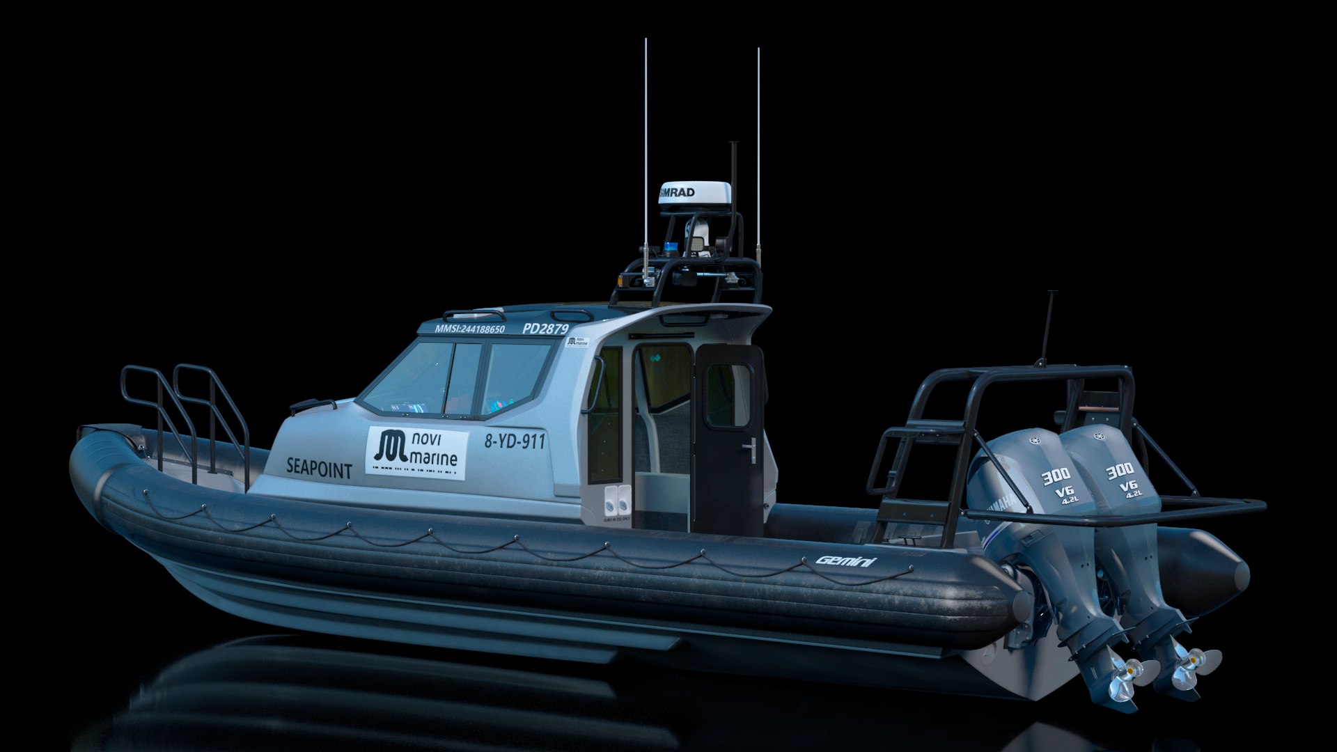 Boat Grey Waverider 1060 GRP Cabin Rigged for Cinema 4D 3D model preview