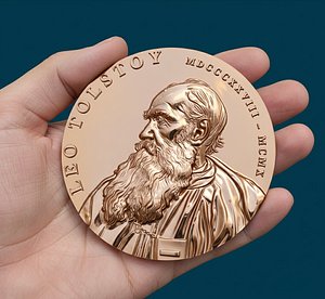 3D Leo Tolstoy Commemorative Coin - High Relief Sculpt - STL  OBJ