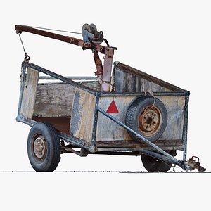3D Old Utility Trailer Metal Plywood Winch Two-wheeled 2x16k Textures RAW 3D scan model