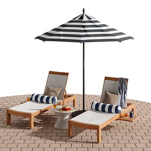 3D Beach umbrella and chaise longue set 8 model