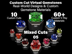 Mixed Cuts 05 - Custom Cut Gemstones + Custom V-Ray Materials