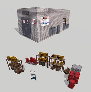 3D Chemical Explosive Wharehouse and Chemical Containers model