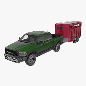3D model pickup truck horse trailer