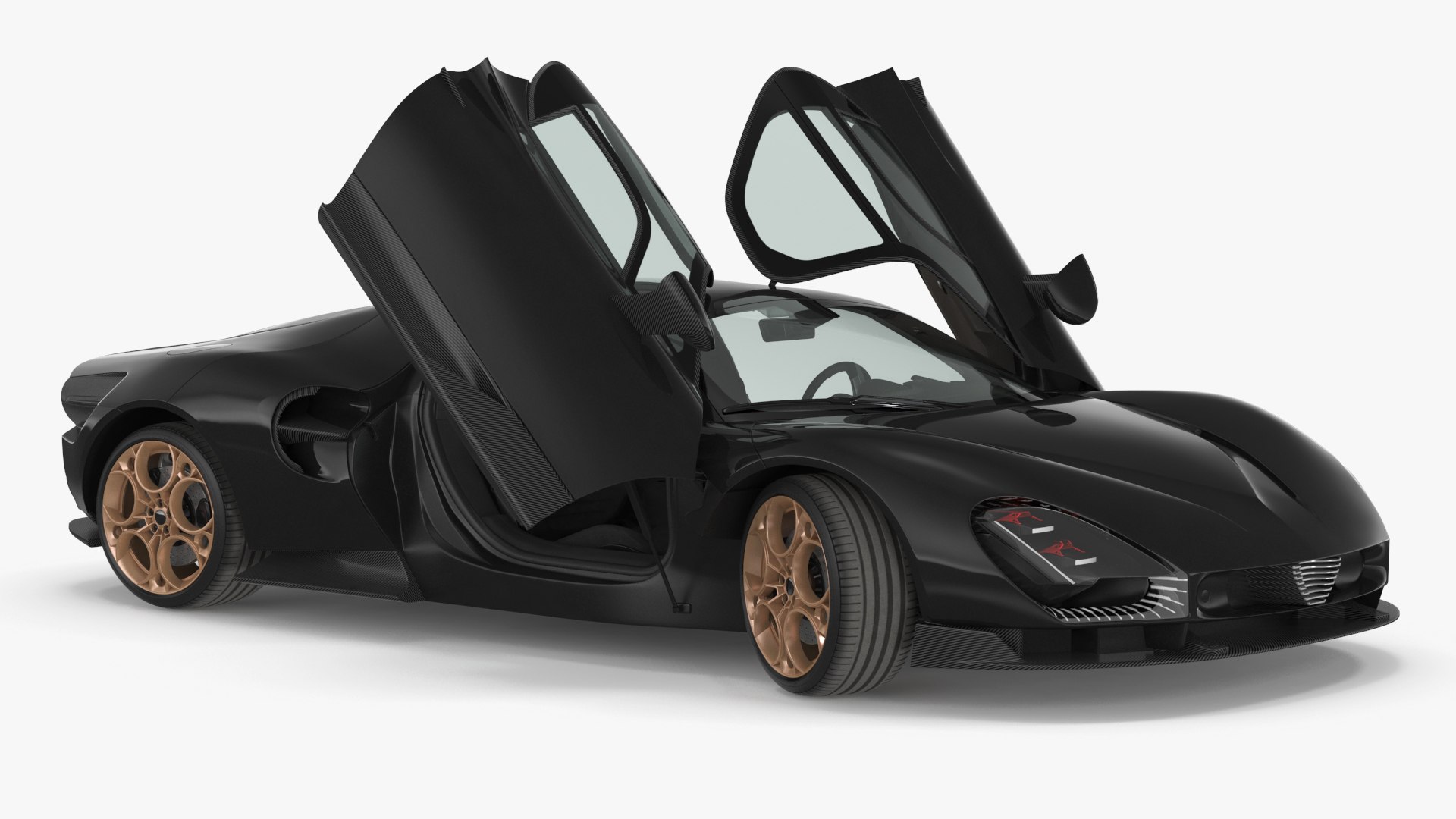 Luxurious Supercar Coupe Black Rigged 3D model for vehicle visualization, games, animation, transport scenes, and automotive rendering
