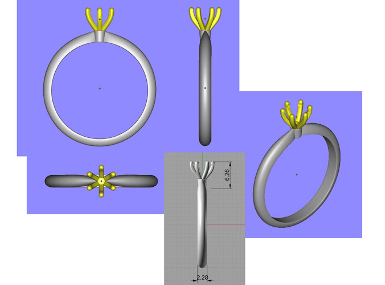 Gold engagement ring with diamond 0066 V1 set of sizes 3D model ...