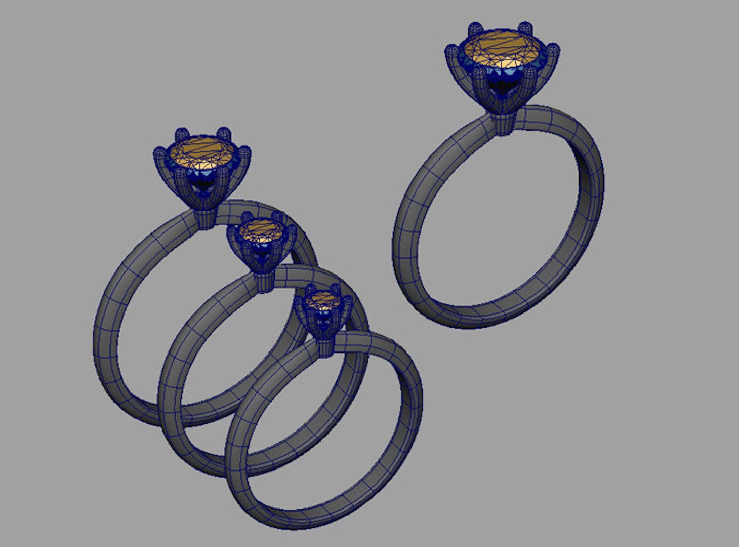 Gold engagement ring with diamond 0066 V1 set of sizes 3D model ...