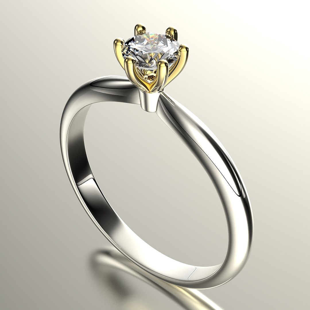 Gold engagement ring with diamond 0066 V1 set of sizes 3D model ...