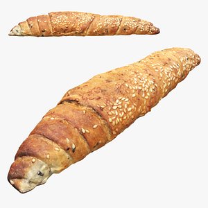 Bread roll with olives and sesam seeds 3D model