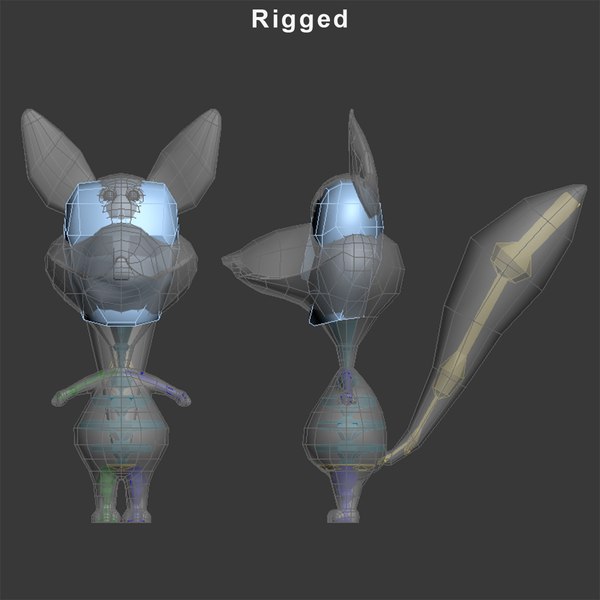 3d cartoon fox rigged biped model