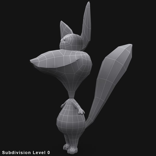 3d cartoon fox rigged biped model