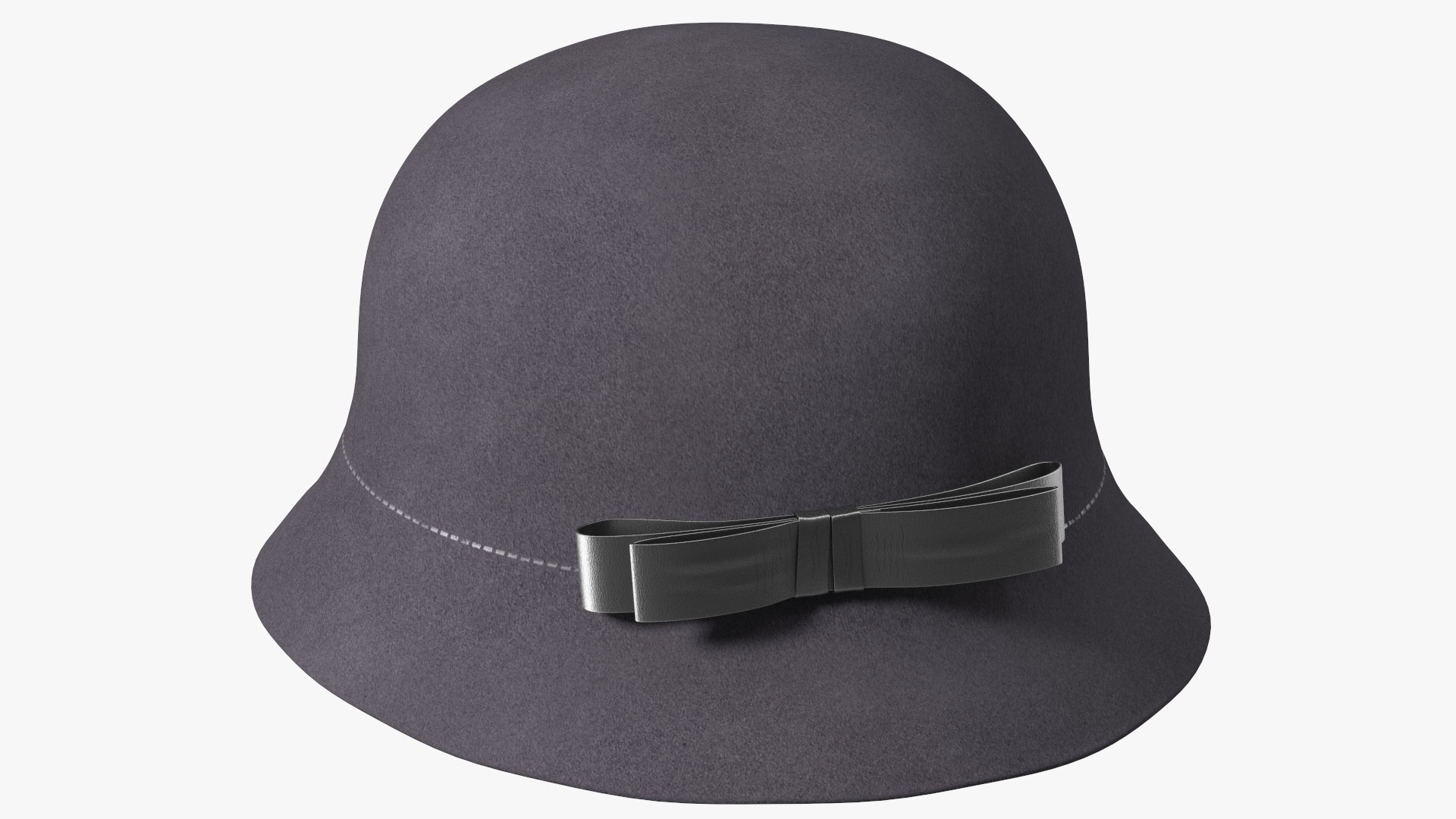 Womens Wool Grey Cloche Hat with Black Bow 3D model preview