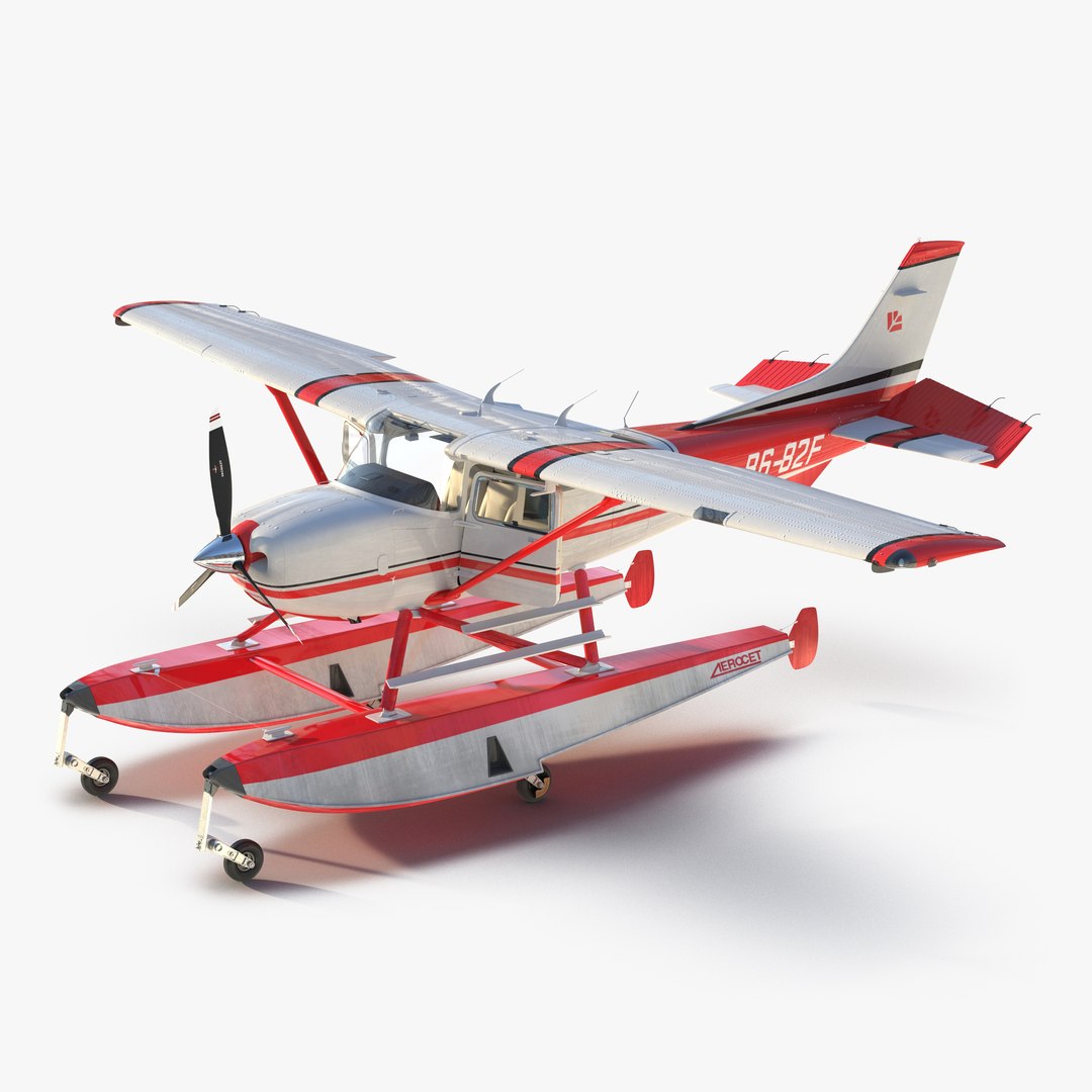 Cessna 182 Skylane on Floats Rigged Red 3D Model 3D model preview