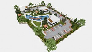 Tourist complex with parking lot 3d model