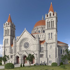 3D model Romanesque Revival Basilica with Twin Towers Red