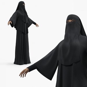 Arab Woman Character in Niqab Outfit Black