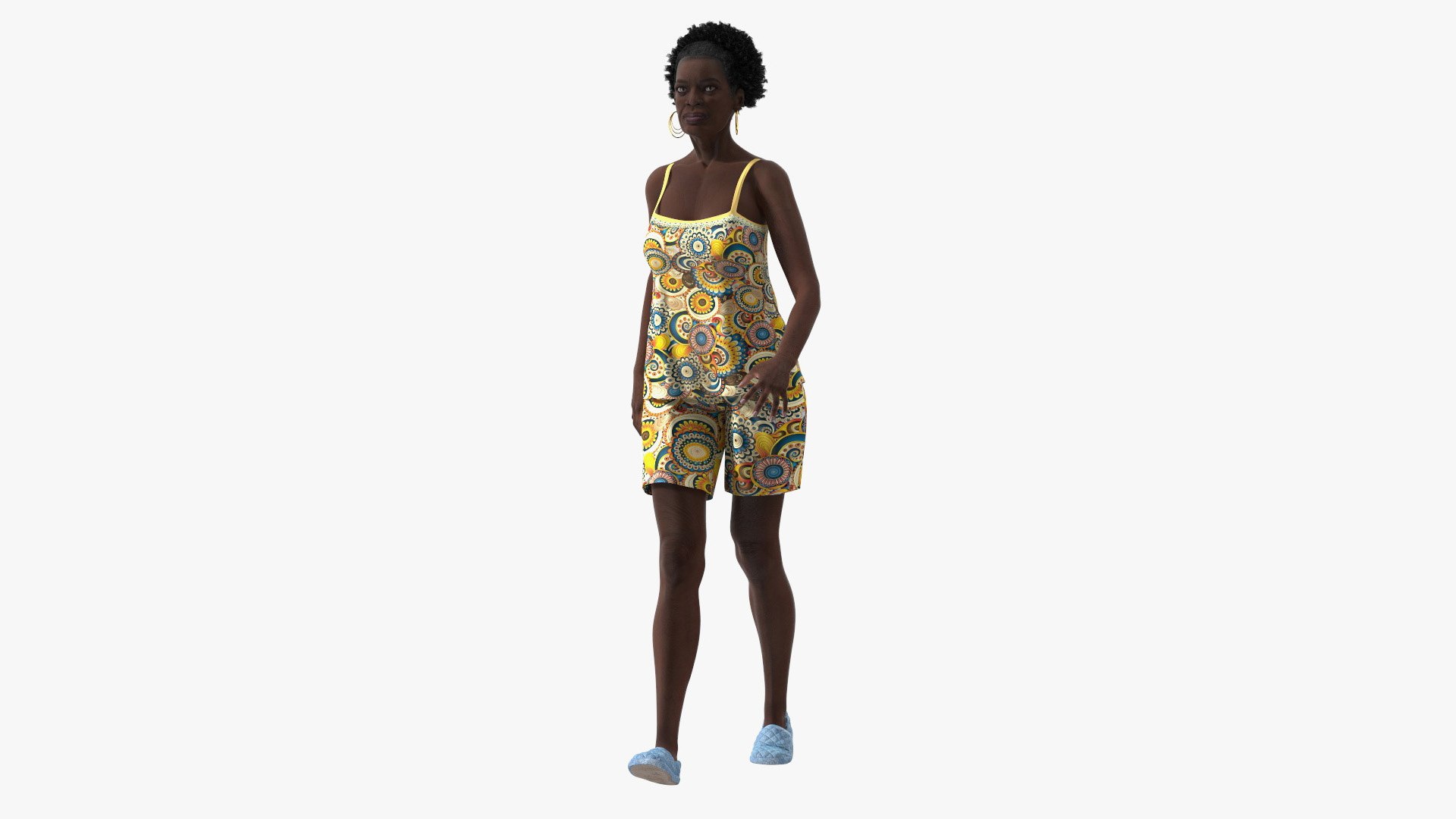 Afro American Grandma Wearing Pajamas Rigged for Maya 3D model preview