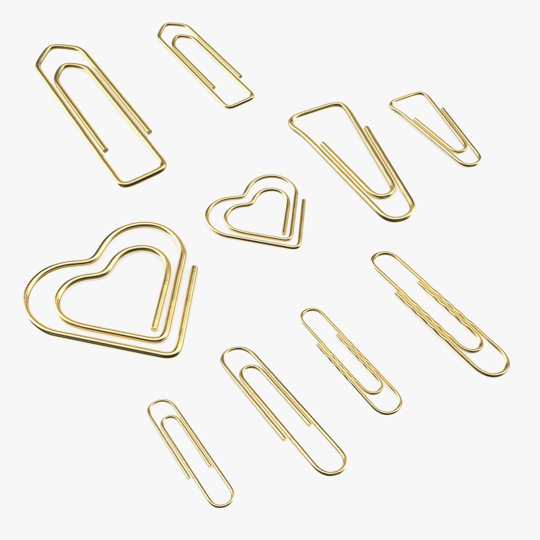Gold Paper Clips Collection 2 3D model preview