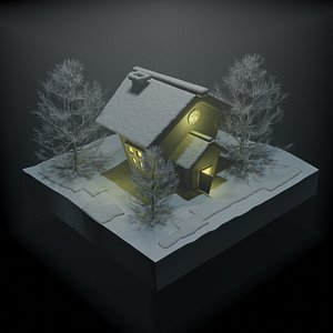 Snowy winter house 3D model