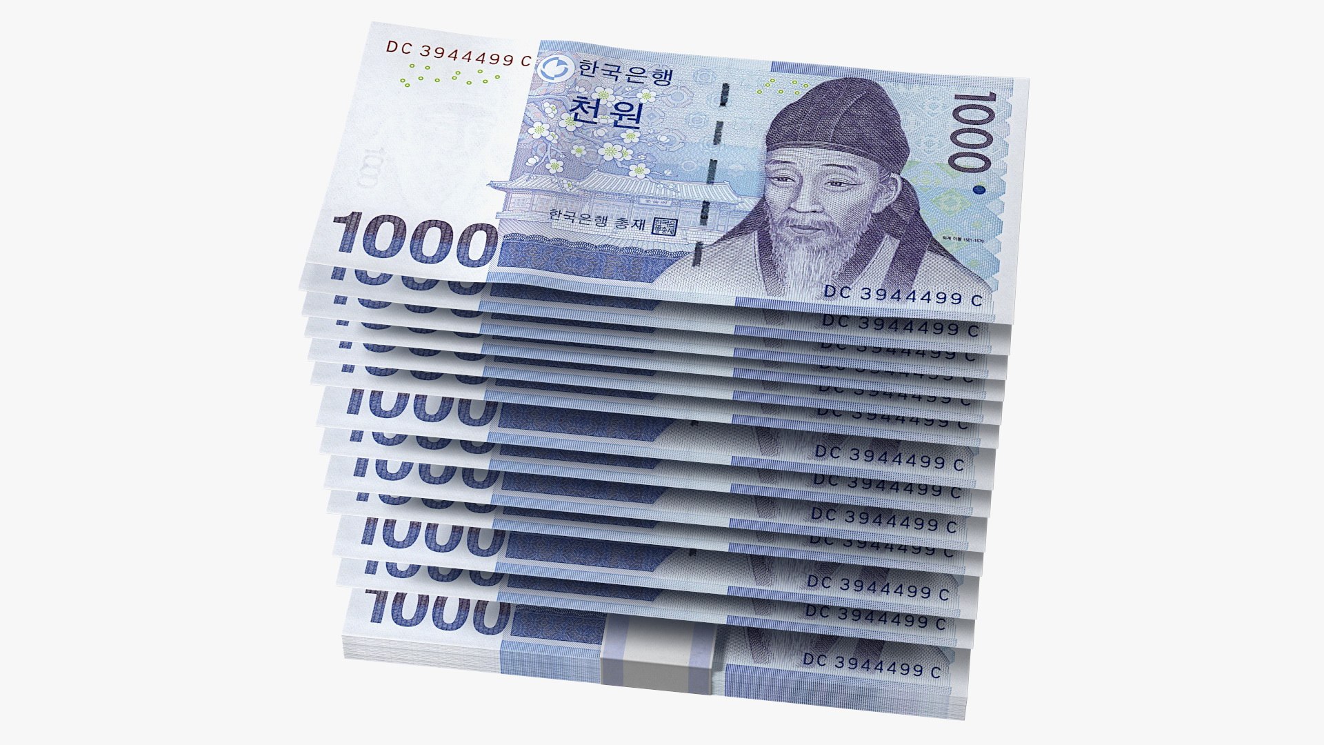 3D Model South Korean 1000 Won Banknote Bundle - TurboSquid 1730039