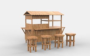 Wood Cart Kiosk 3D model 3D