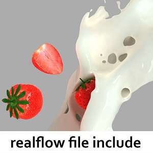 splash strawberries realflow flow 3d model