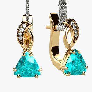 Topaz Trillion Cut Gem Gold Earrings