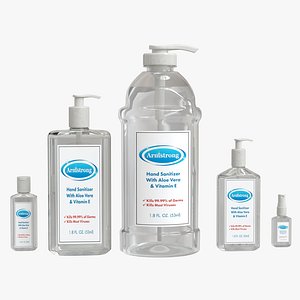 3D model Bottles With Antiseptic Disinfectant Low-poly